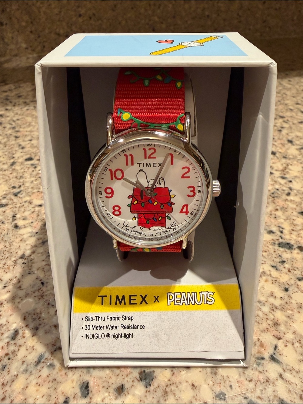 Timex Peanuts Red Green Fabric Strap Watch NWT